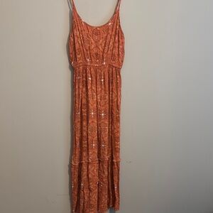 Pink Rose Elegant Orange Sleeveless Dress